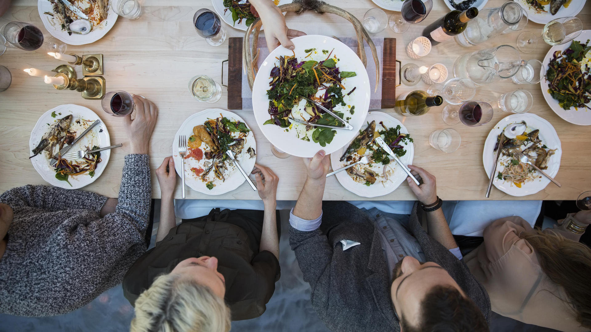 people eating from above