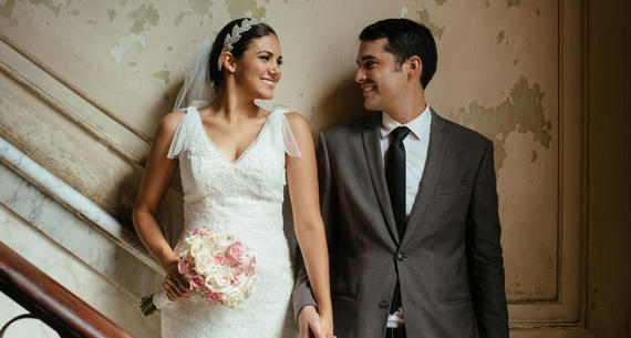 newlywed couple in Ames Boston hotel