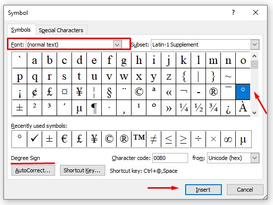 cara membuat lambang derajat di word