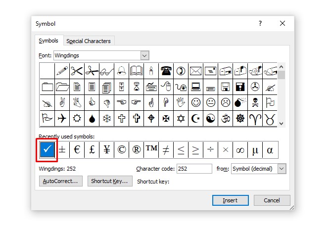 simbol centang ceklis di word excel