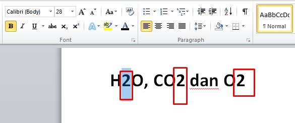 Membuat pangkat bawah di word