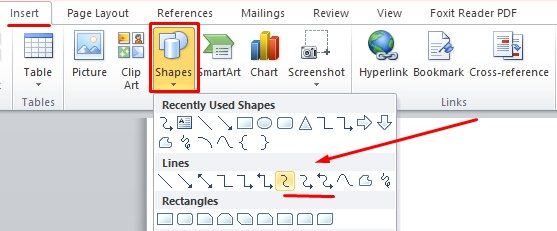 cara membuat garis melengkung di word