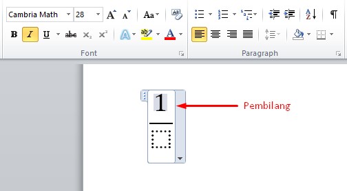 pecahan di word