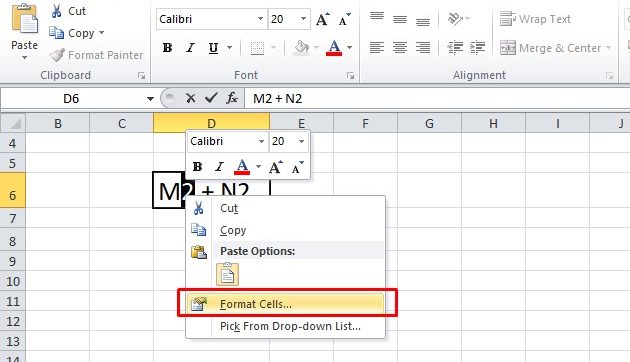 cara membuat pangkat di excel dengan superscript