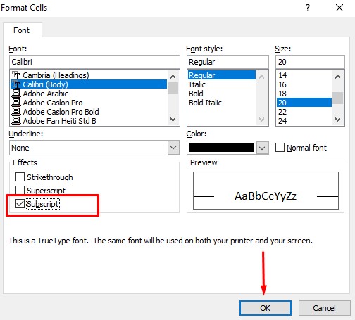 pangkat bawah di excel