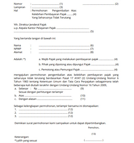 Format Pembuatan Surat Permohonan Pengembalian Kelebihan Transfer 