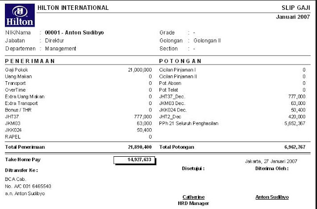 7 Contoh Slip Gaji Karyawan Hotel Terbaru Format Word Pdf