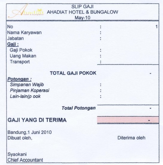 Contoh Slip Gaji Karyawan Hotel Format pdf