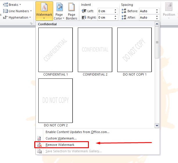 Hapus background watermark di word