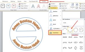 Huruf lengkung atas untuk stempel di word