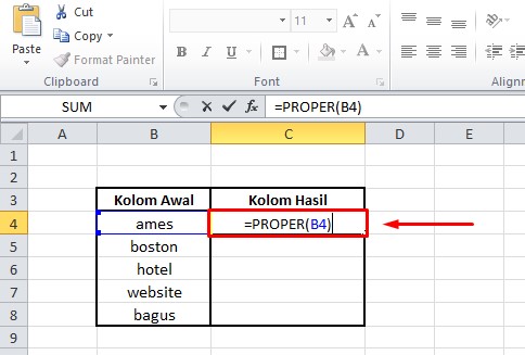 Merubah awalan huruf menjadi besar di excel