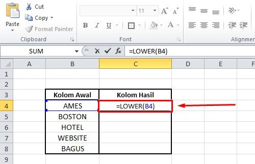 Merubah huruf besar ke kecil di excel dengan rumus