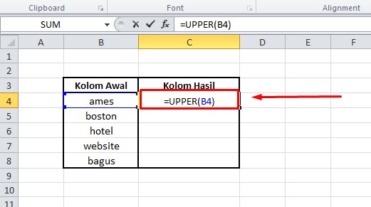 Merubah huruf kecil ke besar excel dengan fungsi