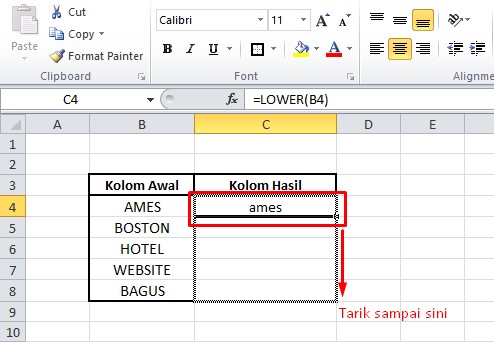 Tarik Fill Handle sampai baris bawah