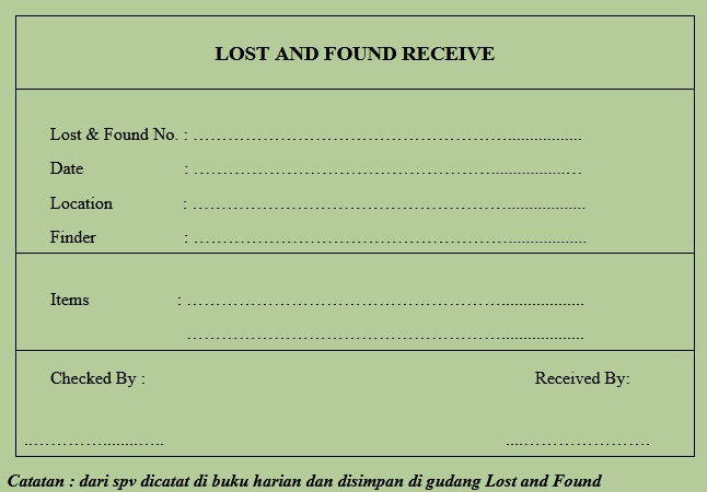 Contoh Form Lost and Found Hotel