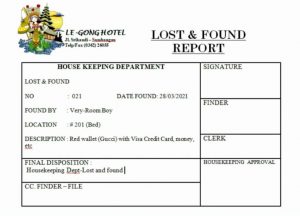 Contoh Lost and Found Report