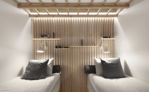 Desain Kamar Hotel 3x4 Minimalis dua bed
