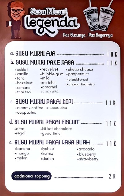 Contoh Daftar Menu Minuman Kekinian Susu Enak