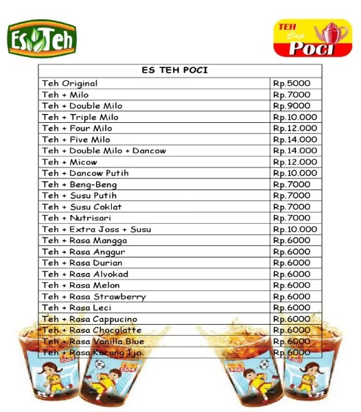 Contoh Daftar Menu Minuman Kekinian Teh