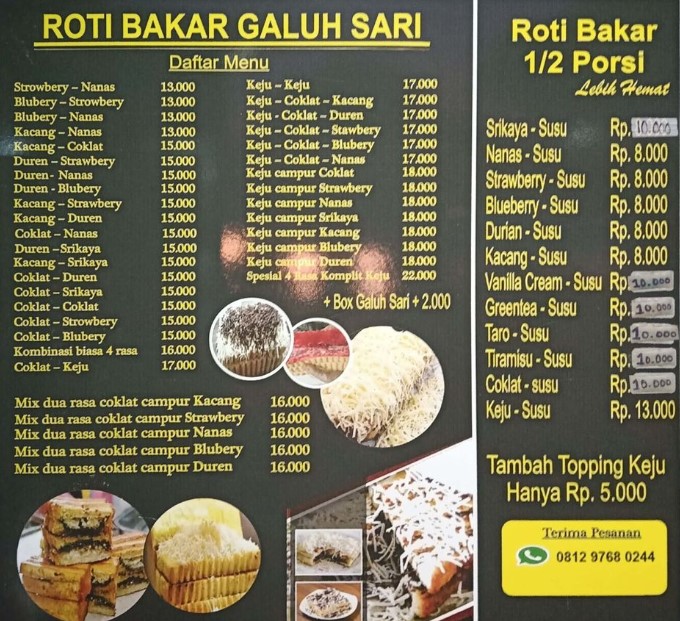 contoh daftar menu roti bakar