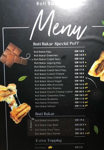 contoh daftar menu roti bakar unik