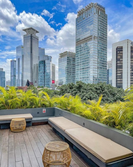 Desain Warung Kopi Outdoor Rooftop Modern Cosy