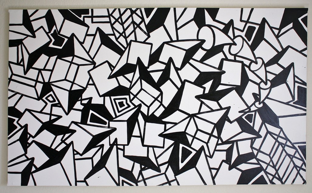 Lukisan Dinding Cafe Hitam Putih Simple Abstract Pattern